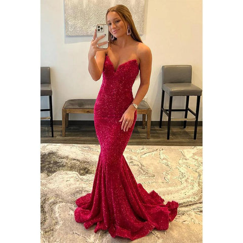 Sexy V-neck Mermaid Long Prom Dress Glitter