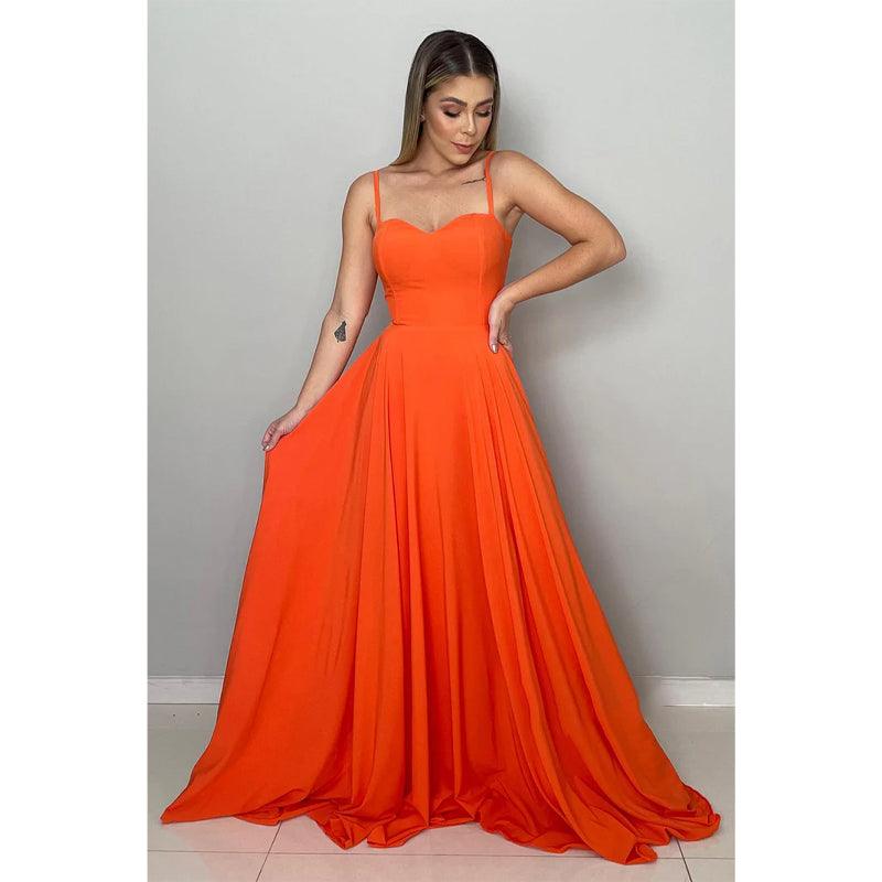 Spaghettiträger Herzausschnitt Langes Brautjungfernkleid Abendkleid 