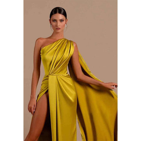 Unique One Shoulder High Split Long Formal Party Dress