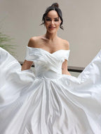 Princess Satin Ruffles Off-the-Shoulder Sleeveless Length Wedding Dresses