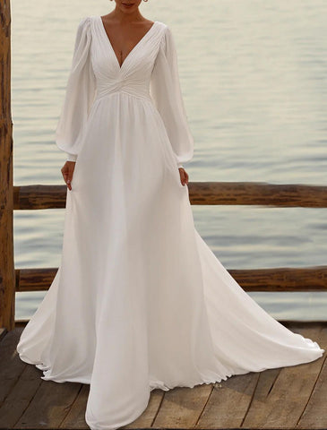 Numbersea Brautkleider A-Linie Camisole Ärmellos Wadenlang Chiffon Brautkleider Mit Falten Schlichte Kleider