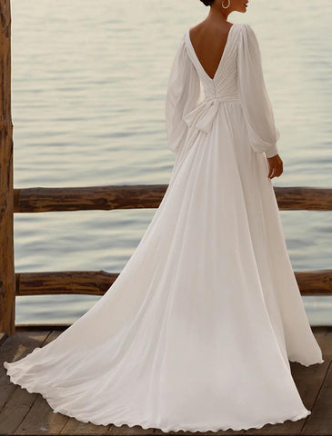 Numbersea Brautkleider A-Linie Camisole Ärmellos Wadenlang Chiffon Brautkleider Mit Falten Schlichte Kleider