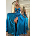 Simple & Casual Off-Shoulder Side Slit A-line Ruched Sleeveless Prom Dress