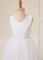Elegante vestido de princesa de satén y tul para niña de las flores 