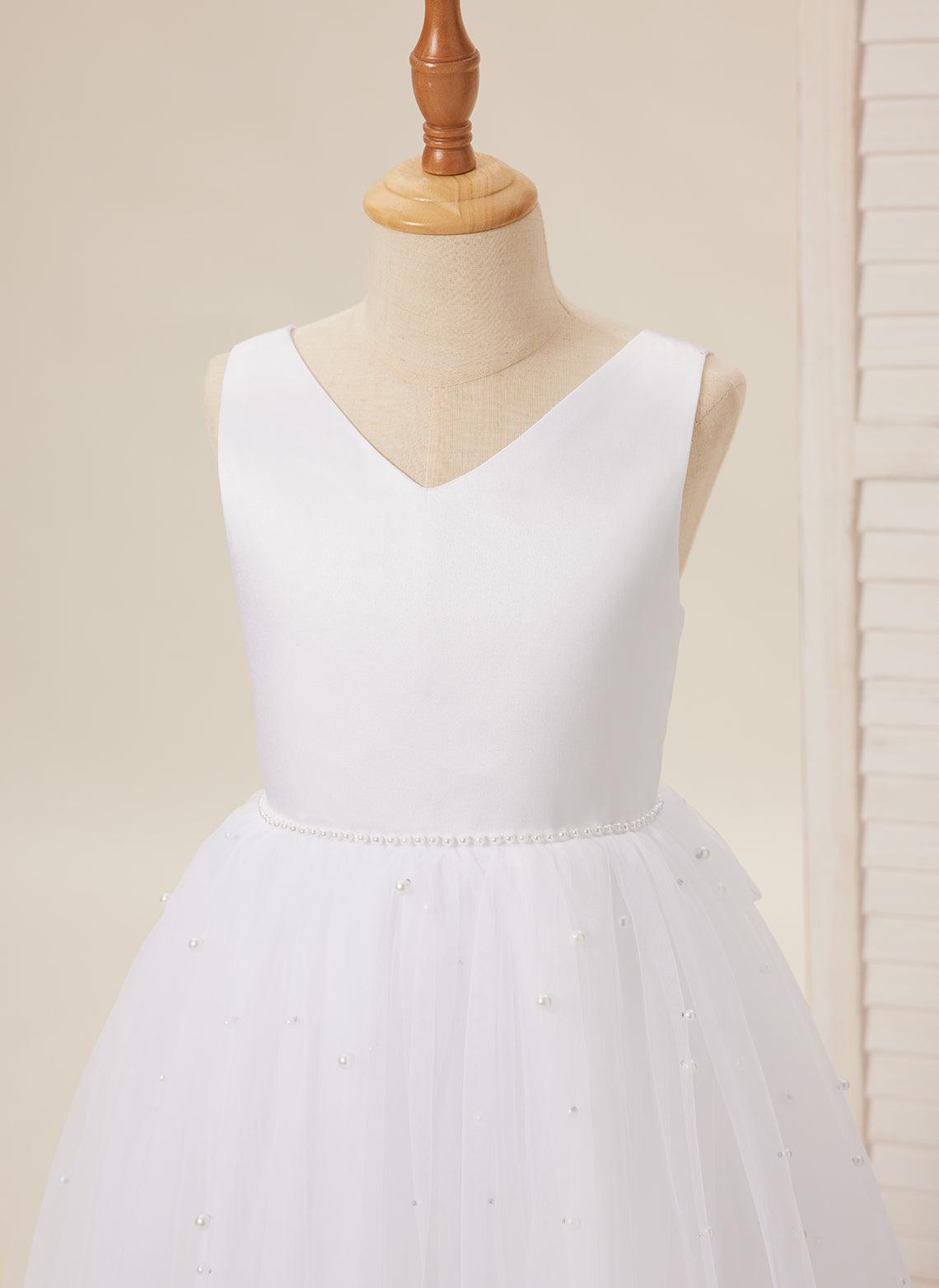 Elegante vestido de princesa de satén y tul para niña de las flores 