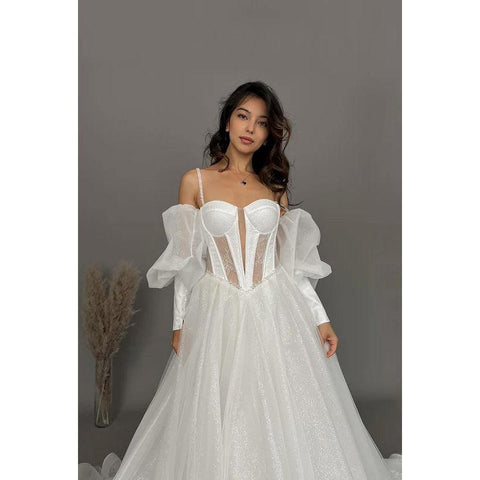 Sweetheart Spaghetti Straps Lace Beaded Tulle A-Line Long Prom Dress