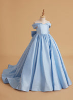 Vestido de fiesta de cumpleaños de satén azul encantado para niñas 