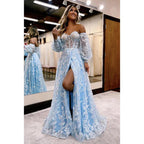 Glamouröses, dramatisches, ärmelloses A-Linien-Ballkleid mit Herzausschnitt, Schlitz und Applikationen