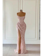 Vestido elegante formal de fiesta largo hasta el suelo sin mangas sin tirantes con lentejuelas y brillo Vestidos de fiesta de lentejuelas