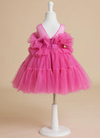 Vestido de niña de flores de tul rosa, sin mangas, con lazo, estilo princesa (010224355) 