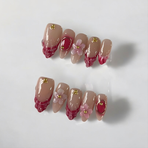 Fleur Fuchsia Handmade gel false nails press on nails