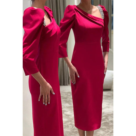 Sheath/column Boat Neck Beads 3/4 Sleeves Formal Evening Dress