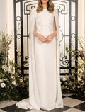 Vestido de noche elegante de gasa elástica con cristales, sin mangas, con cuello joya y capas para invitados de boda, para fiesta de bodas
