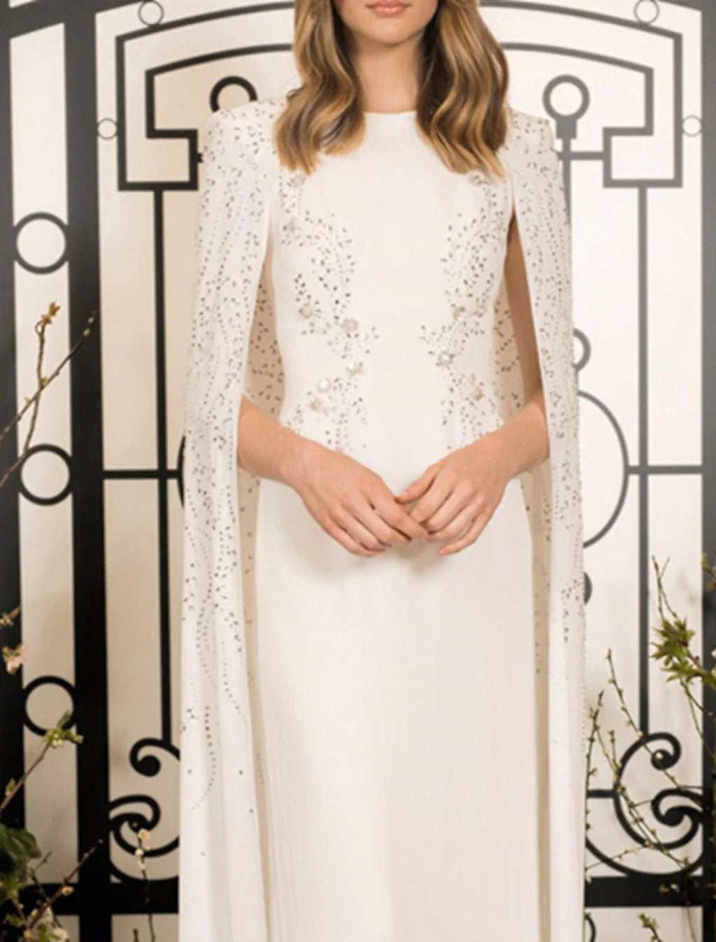 Vestido de noche elegante de gasa elástica con cristales, sin mangas, con cuello joya y capas para invitados de boda, para fiesta de bodas