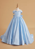 Vestido de fiesta de cumpleaños de satén azul encantado para niñas 