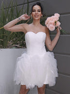 Vestidos de novia princesa organza fruncido escote corazón sin mangas corto/mini