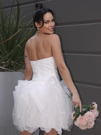 Vestidos de novia princesa organza fruncido escote corazón sin mangas corto/mini