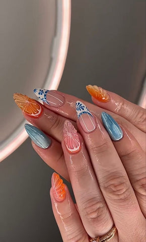 Uñas postizas de gel hechas a mano Coastal Citrus, uñas postizas a presión