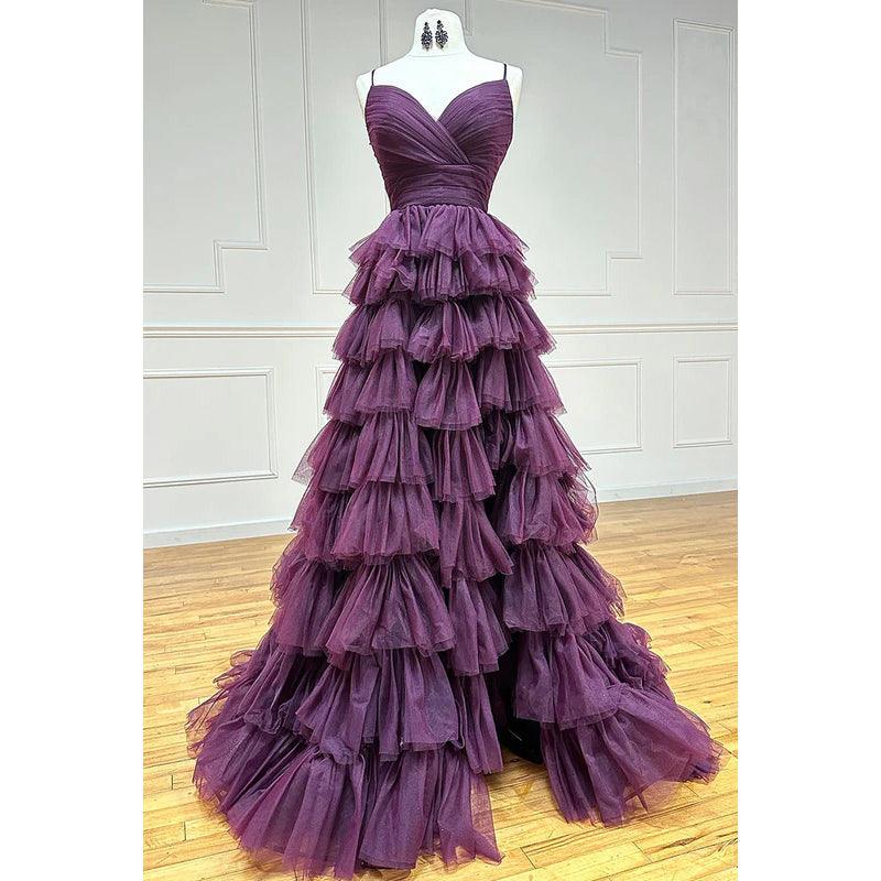 Vestido de fiesta de noche, sexy y atractivo, con escote en V, abertura y tirantes finos, sin espalda, corte A
