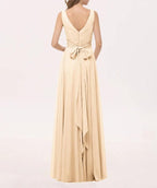 Abendkleid V-Ausschnitt Langes Chiffonkleid mit Schleife