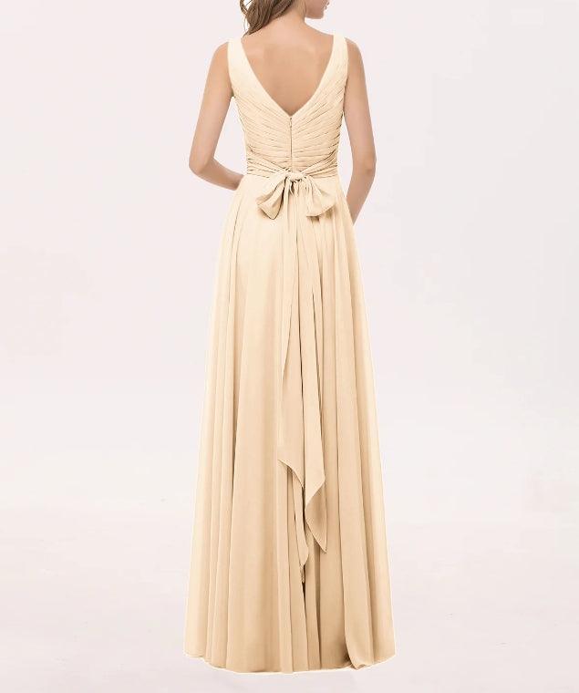 Abendkleid V-Ausschnitt Langes Chiffonkleid mit Schleife