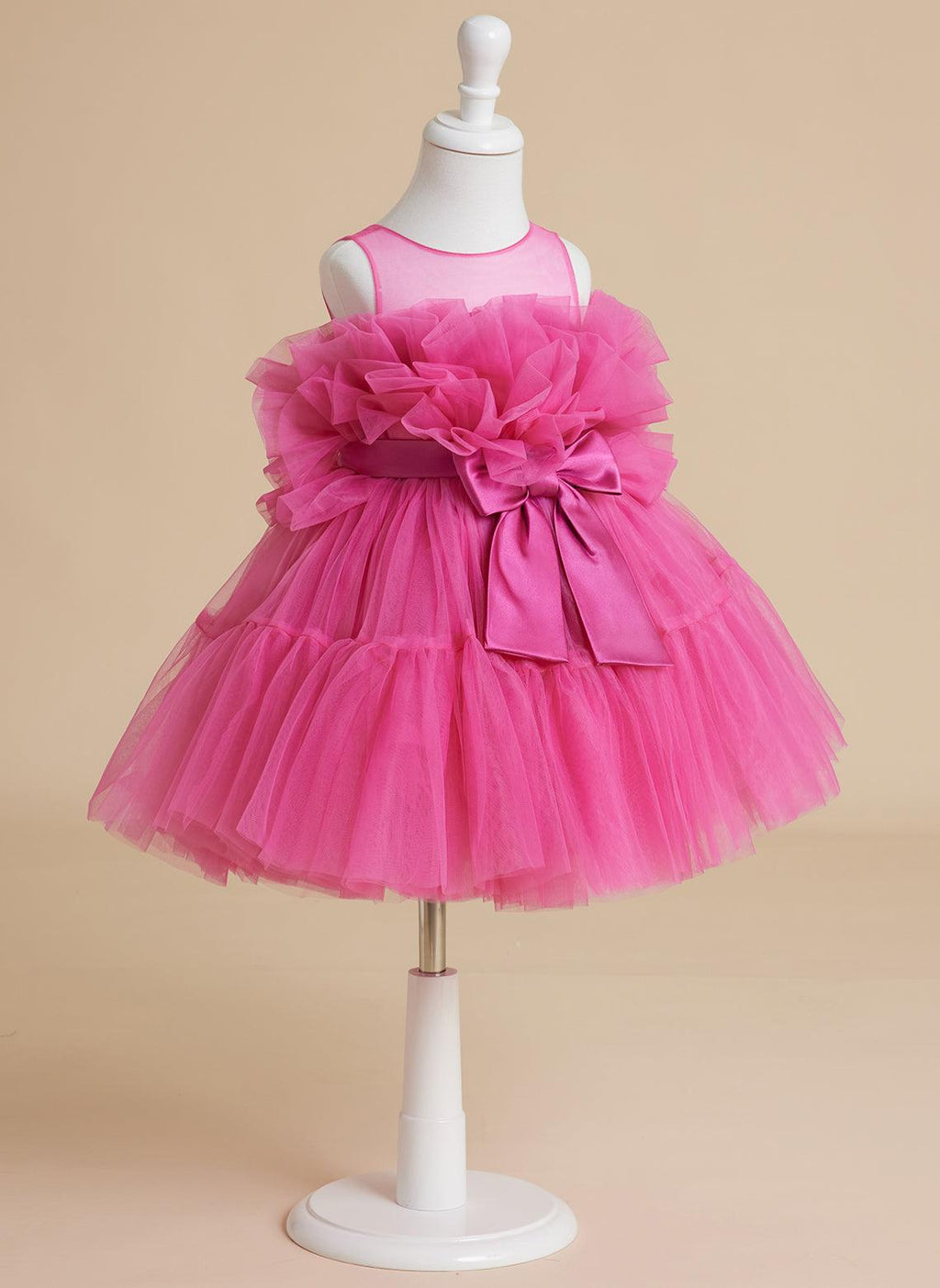 Vestido de niña de flores de tul rosa, sin mangas, con lazo, estilo princesa (010224355) 