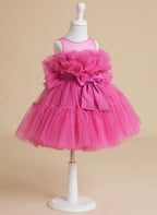 Vestido de niña de flores de tul rosa, sin mangas, con lazo, estilo princesa (010224355) 