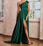 Abendkleid Einschultriges gerüschtes A-Linien-Kleid mit langen Bändern
