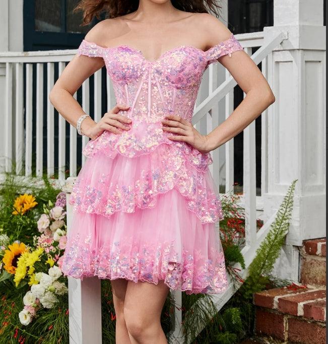 Vestidos de fiesta con escote corazón, lentejuelas, tul escalonado, minivestido de corte A