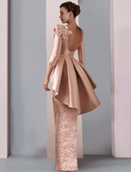 Sheath / Column Mother of the Bride Dress Wedding Guest Party Elegant V Neck Floor Length Satin Lace 3/4 Length Sleeve with Appliques Cascading Ruffles Flower