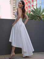 Vestidos de novia Corte A/Princesa Satén Fruncido Cuello en V Sin mangas Asimétrico