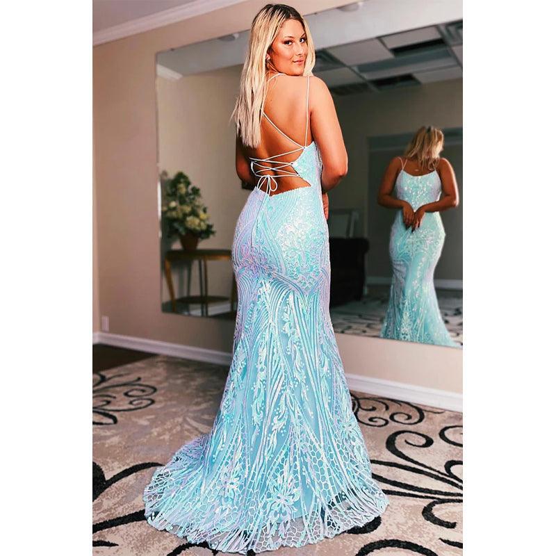 Vestido de fiesta largo con tirantes finos y apliques de encaje 