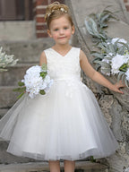 Vestido de niña de las flores sin mangas con encaje de tul hasta la rodilla 