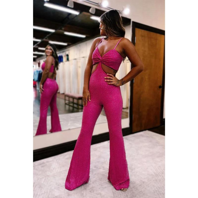 Glitzer-Jumpsuits mit herzförmigem Ausschnitt und Spaghettiträgern, Ballkleid, formelles Kleid 