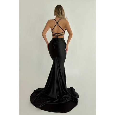 Sexy & Hot Mermaid/trumpet Straps Pleats Blue Long Prom Evening Dress