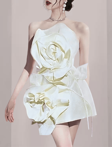 Sheath / Column Homecoming Dresses Floral Dress Party Wear Short / Mini Sleeveless Strapless Satin with Ruffles