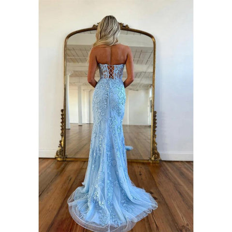Sheath Sweetheart Lace Appliques Long Prom Dress for Teens