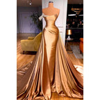 Strapless Pleats Beads Long Formal Evening Dress