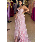 Glamouröses und dramatisches schulterfreies, ärmelloses Party-Ballkleid in A-Linie mit Applikationen