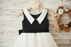 Vestido de niña de las flores negro hasta la rodilla de tul satinado 