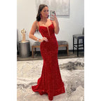 Vestido de fiesta brillante con lentejuelas y escote en V pronunciado