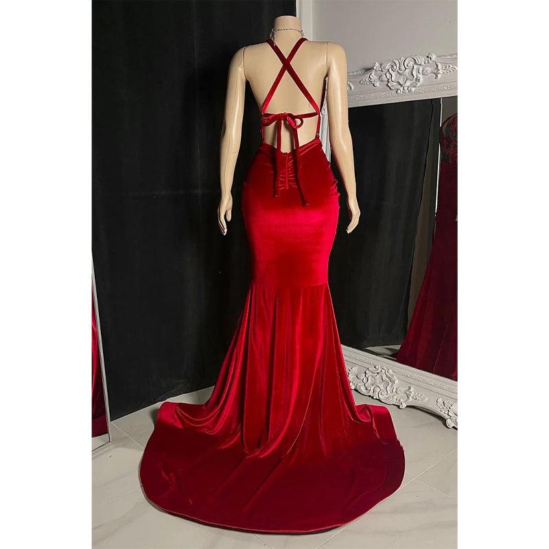 Tiefer V-Ausschnitt Applikationen Seitenschlitz Meerjungfrau Ballkleid Schwarz Girs Slay