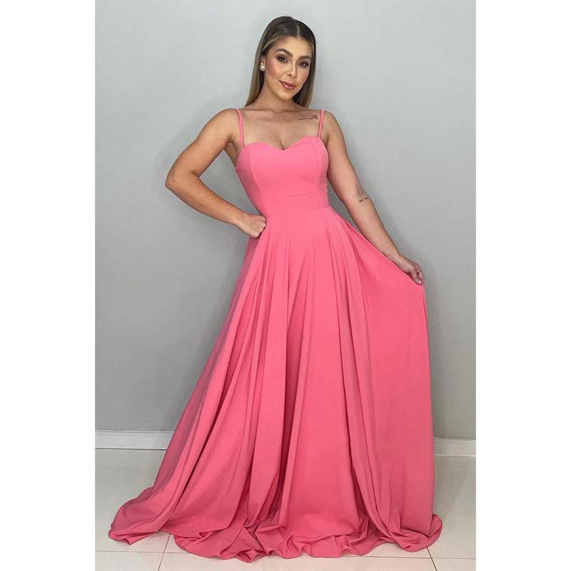 Spaghettiträger Herzausschnitt Langes Brautjungfernkleid Abendkleid 