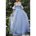 Sweetheart Strapless Appliqued Sheer Tulle A-Line Long Prom Evening Dress