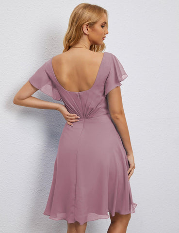 Numbersea Chiffon Bridesmaid Dress V Neck Short Cocktail Gowns For Juniors Homecoming Dresses 28077