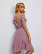 Numbersea Chiffon Bridesmaid Dress V Neck Short Cocktail Gowns For Juniors Homecoming Dresses 28077