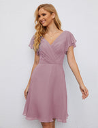 Numbersea Chiffon Bridesmaid Dress V Neck Short Cocktail Gowns For Juniors Homecoming Dresses 28077