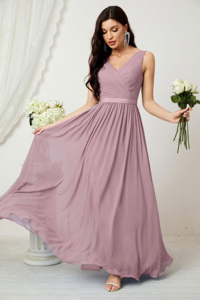 Women's Chiffon Long Bridesmaid Dresses A line Sleeveless Formal Prom Gown for Evening Party Homecoming Dresses 2808-numbersea