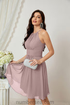 Halter Bridesmaid Dresses Knee Length A Line Formal Evening Party Cocktail Dress 28011 Dusty Rose