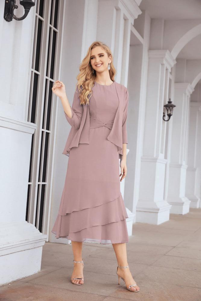 Numbersea Formal Party Gown Dress Chiffon Long Mother of The Bride Dresses with Ruffle Cape 28072 - numbersea